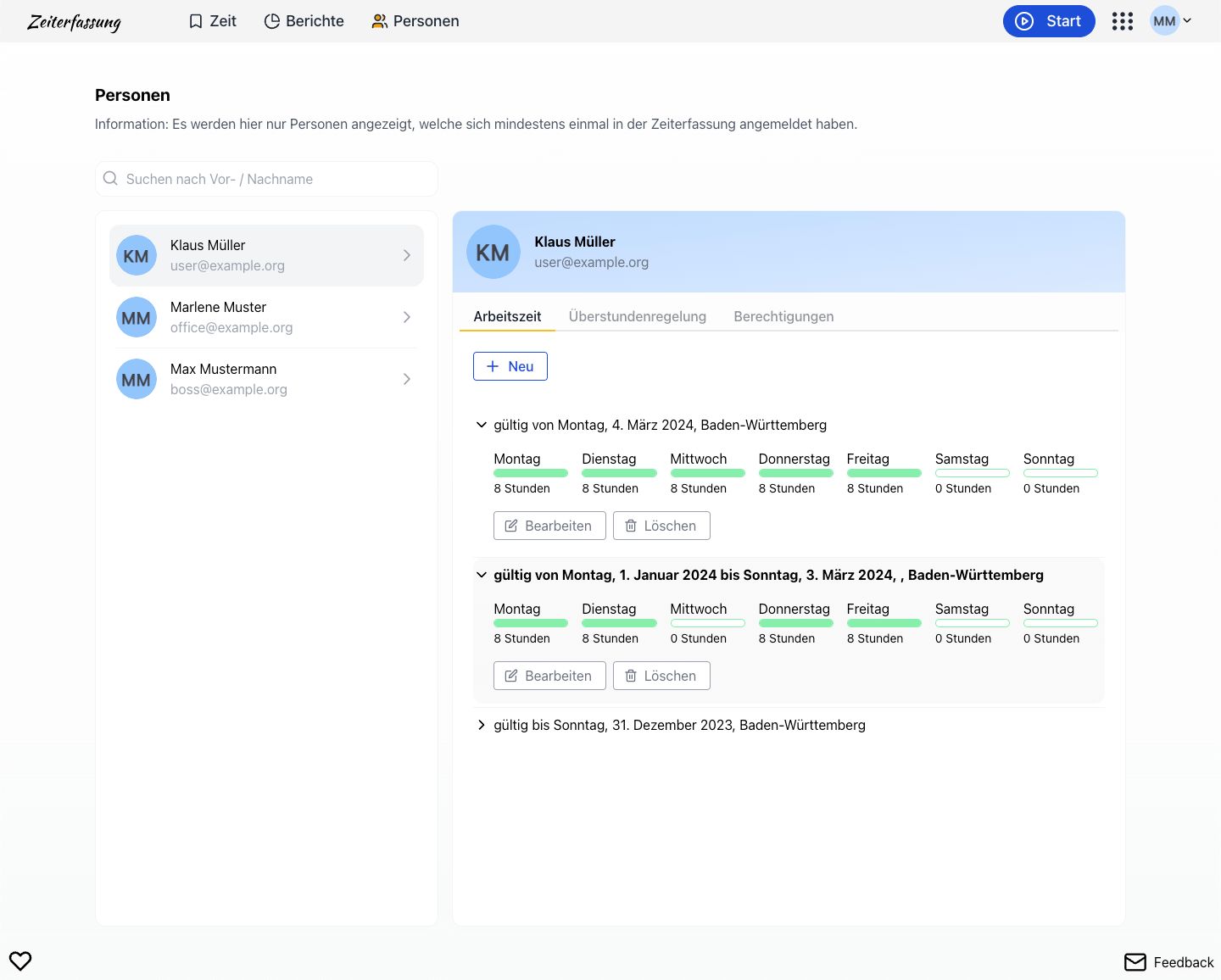 Weitere Arbeitszeiten erstellen und verwalten für Vertragsänderungen.