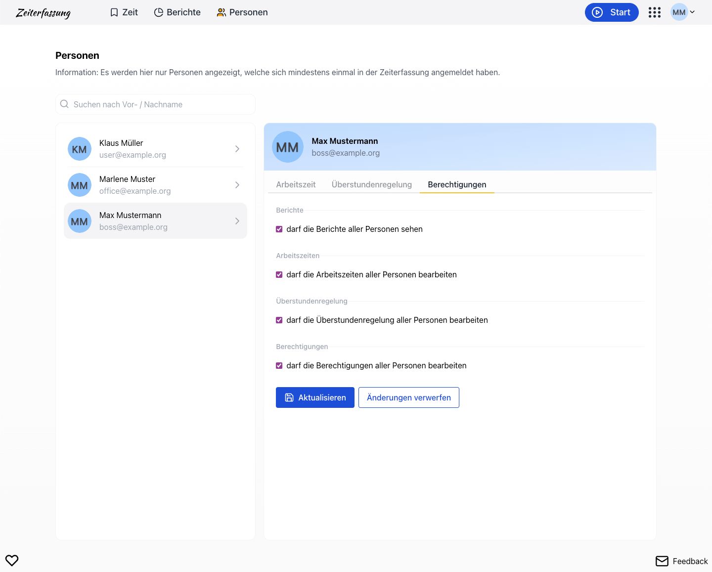 Berechtigungen einer Person pflegen
