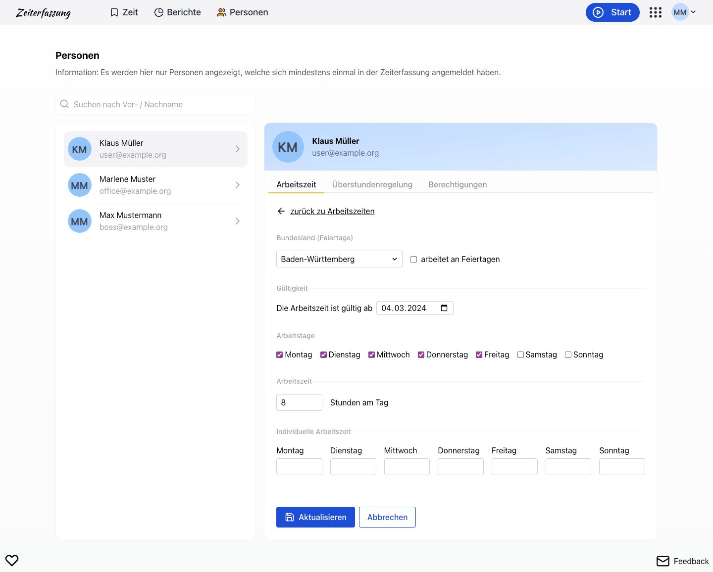 Weitere Arbeitszeiten erstellen und verwalten für Vertragsänderungen.