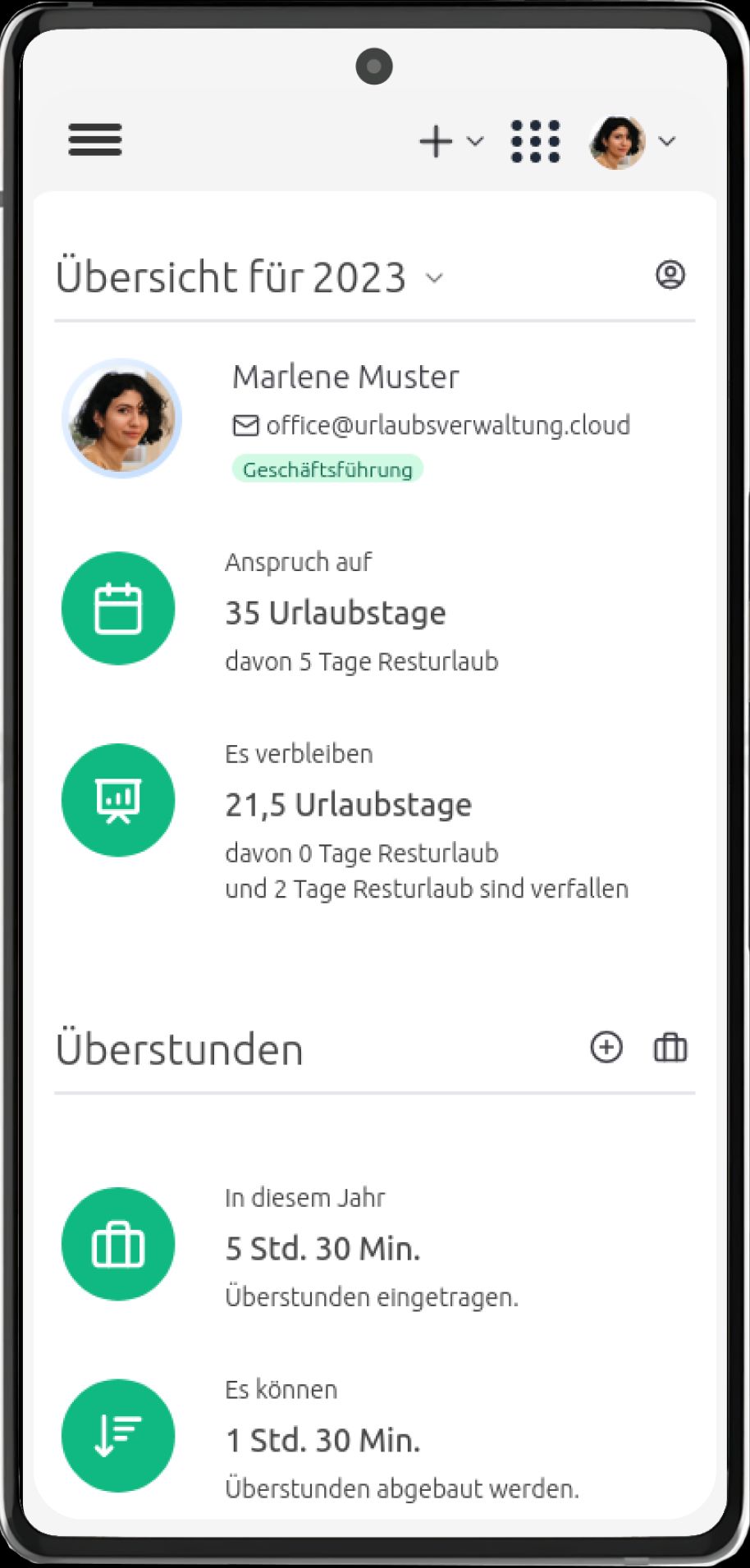 Übersicht über den eigenen aktuellen Urlaubsstand.