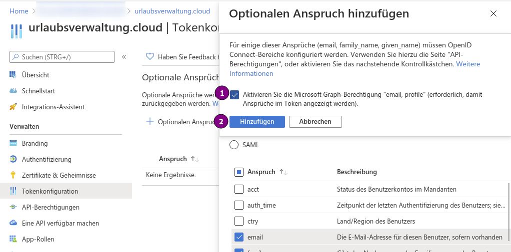 API-Berechtigung für registrierte App konfigurieren
