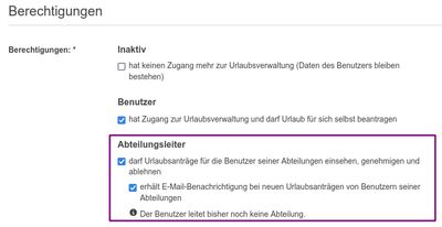 Konfiguration der Berechtigung Abteilungsleiter