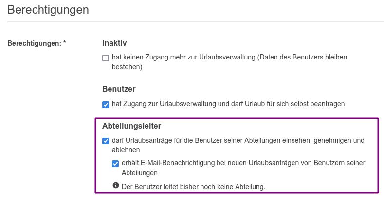 Konfiguration der Berechtigung Abteilungsleiter