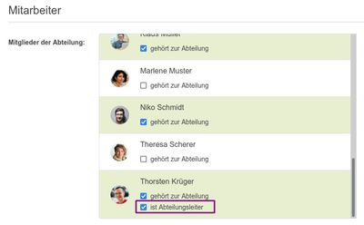 Abteilungsleiter einer Abteilung konfigurieren