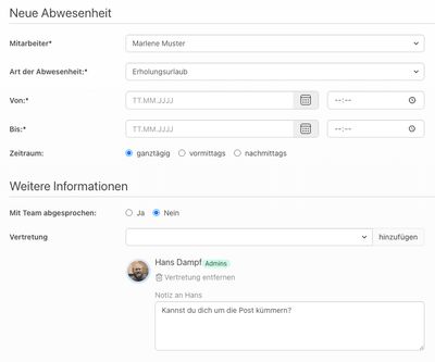 Übersicht zu aktuellen und zukünftigen Vertretungen