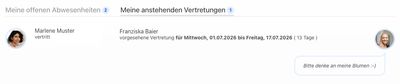 Übersicht zu aktuellen und zukünftigen Vertretungen