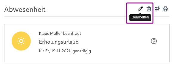 Abwesenheit bearbeiten