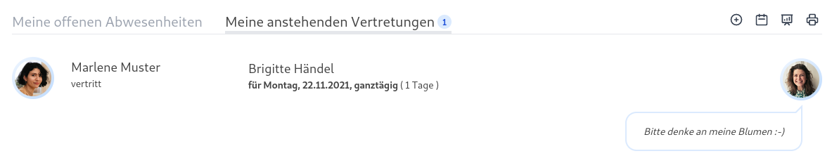 Übersicht zu aktuellen und zukünftigen Vertretungen
