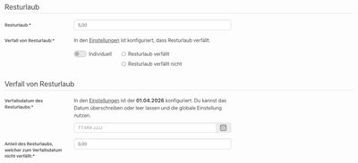 Überschreiben der Konfiguration des Resturlaubes pro Benutzenden