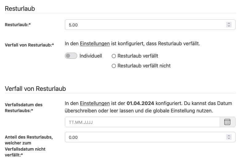 Überschreiben der Konfiguration des Resturlaubes pro Benutzenden