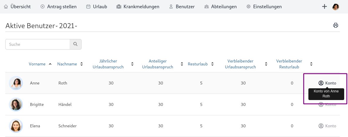Konto eines Benutzers
