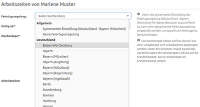 Einstellungsmöglichkeit der persönlichen Feiertagsregelung