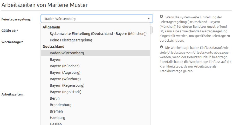 Einstellungsmöglichkeit der persönlichen Feiertagsregelung
