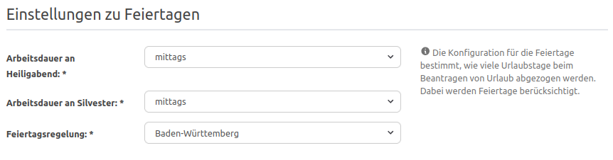 Einstellungsmöglichkeit der globalen Feiertagsregelung