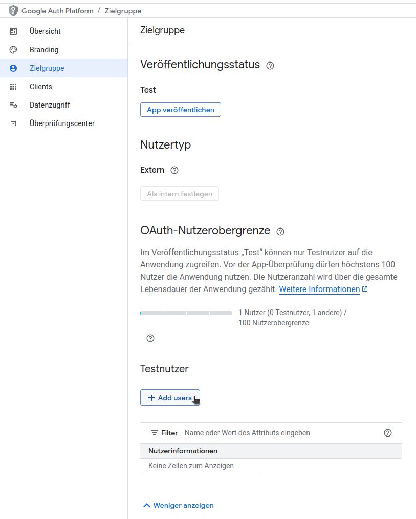 Google OAuth2 Client Testnutzer