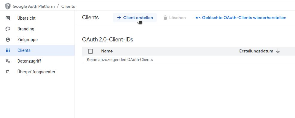 Google OAuth2 Client erstellen
