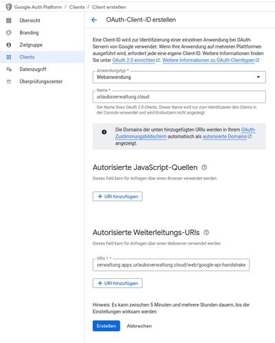 Google OAuth2 Client erstellen