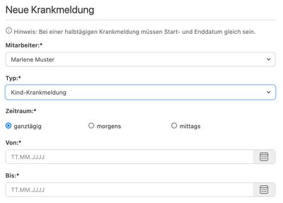 Kindkrankmeldung erfassen