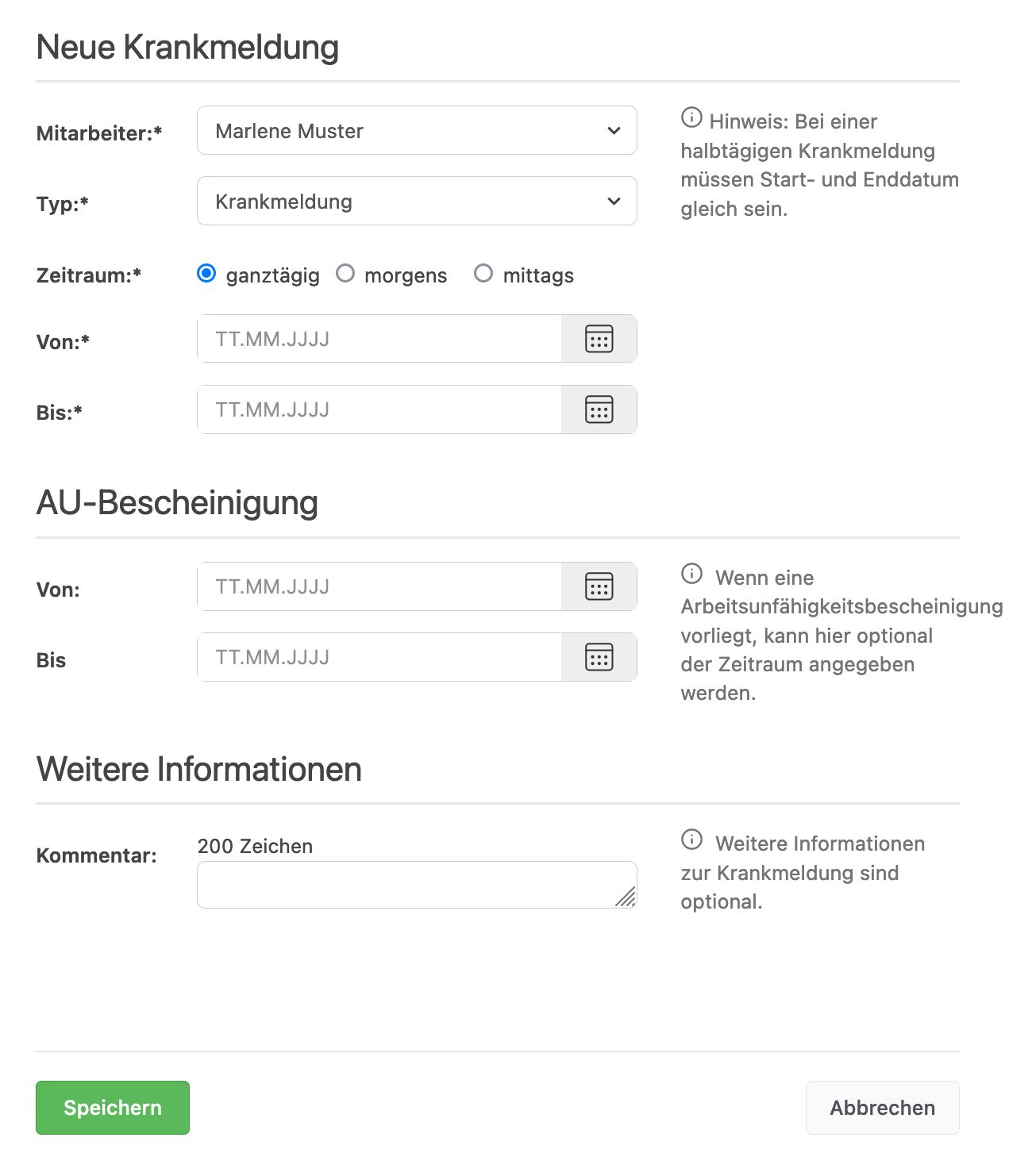 Krankmeldung erstellen