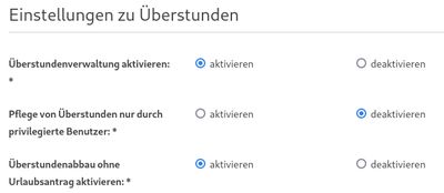 Konfiguration Eigenverantwortliche Überstunden Erfassung 