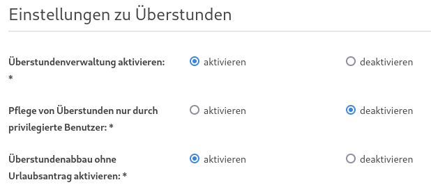 Konfiguration Eigenverantwortliche Überstunden Erfassung 