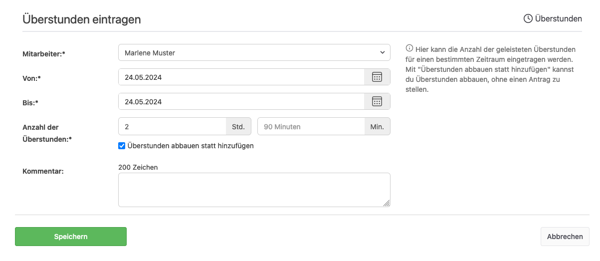 Abbau von Überstunden erfassen