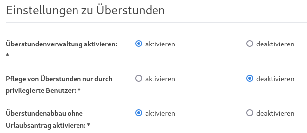 Konfiguration Eigenverantwortliche Überstunden Erfassung 