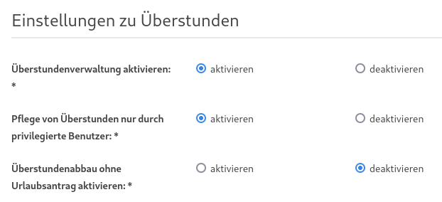 Konfiguration Erfassung der Überstunden durch eine privilegierte Person