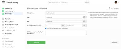 Abbau von Überstunden erfassen