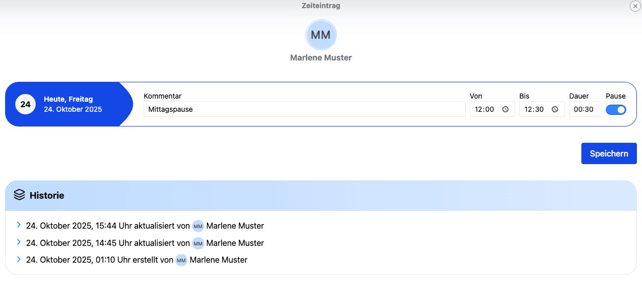 Änderungshistorie einer Pause