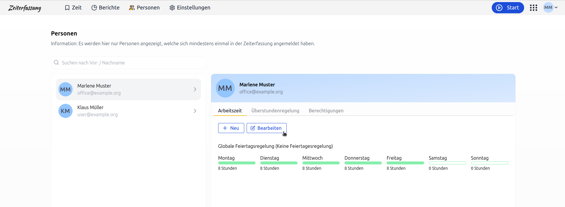 Arbeitszeiten pro Mitarbeitenden