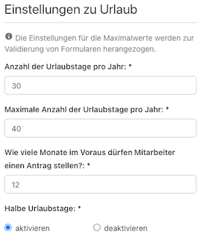 Einstellen ob halbe Urlaubstage erlaubt sind oder nicht.