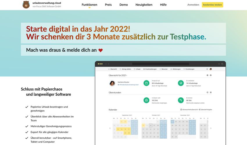 Urlaubsverwaltung Landingpage