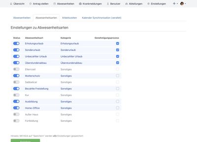 Neue Abwesenheitsarten der Urlaubsverwaltung