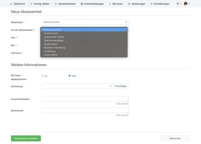 Erstellen einer Abwesenheit