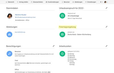 Personübersicht mit Feiertagsregelung Auswahl