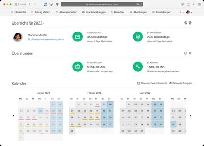 Urlaubsverwaltung Übersichtseite im Light Theme