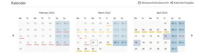 Urlaubsverwaltung Kalender mit einer 4-Tage-Woche