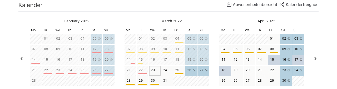Urlaubsverwaltung Kalender mit einer 4-Tage-Woche