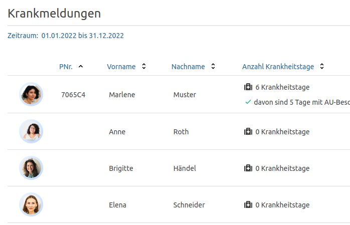 Krankmeldungen mit Personalnummer