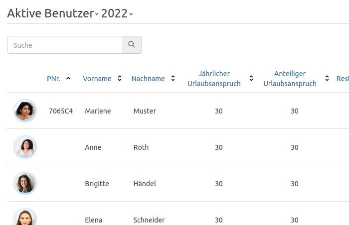 Benutzeruebersicht mit Personalnummer
