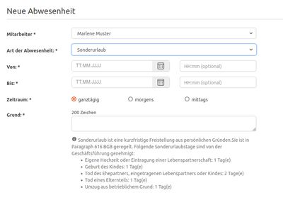 Antrag eines Sonderurlaubes