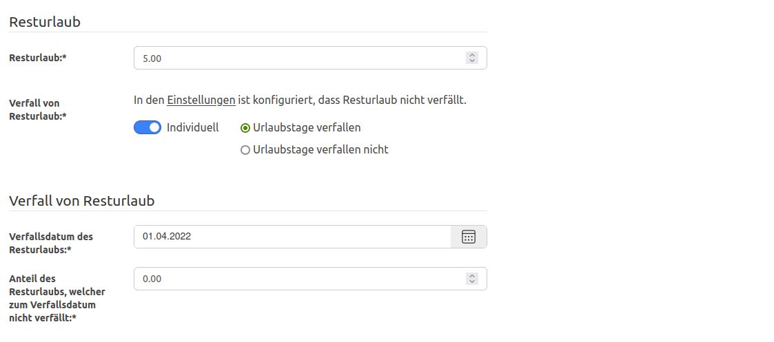 Konfiguration des individuellen Verfalls von Resturlaub pro Mitarbeitenden