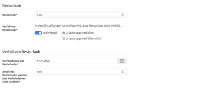 Konfiguration des individuellen Verfalls von Resturlaub pro Mitarbeitenden