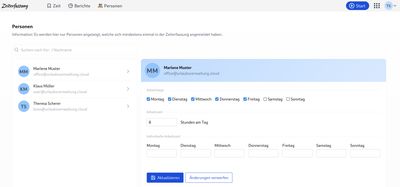 Einstellung der Arbeitszeiten pro Mitarbeitenden