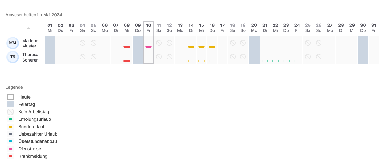 Beispiel für eine individuelle Abwesenheitsarte in der Abwesenheitsübersicht