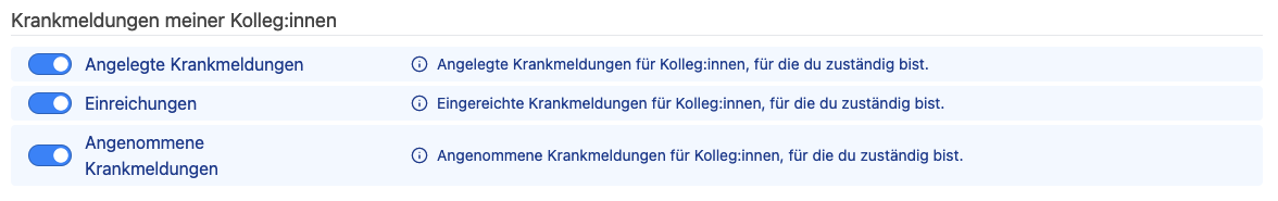Einstellung der Benachrichtigungen für eingereichte und angenommene Krankmeldungen