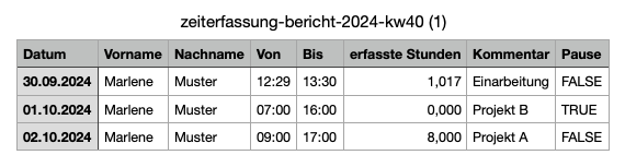 Der CSV Export enthält jetzt auch die konkreten Arbeitszeiten