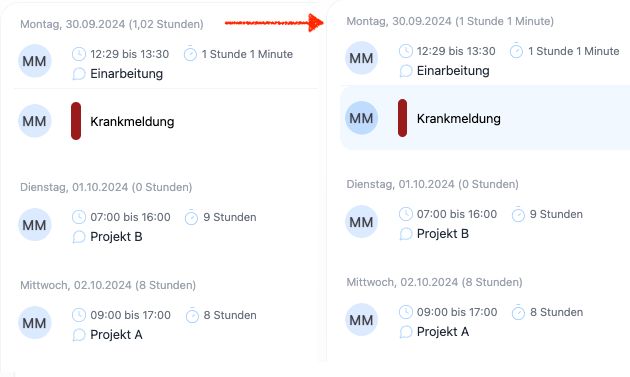 Die Summer der Arbeitszeiten wird jetzt in Stunden und Minuten dargestellt