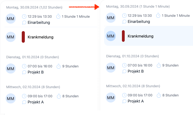 Die Summer der Arbeitszeiten wird jetzt in Stunden und Minuten dargestellt